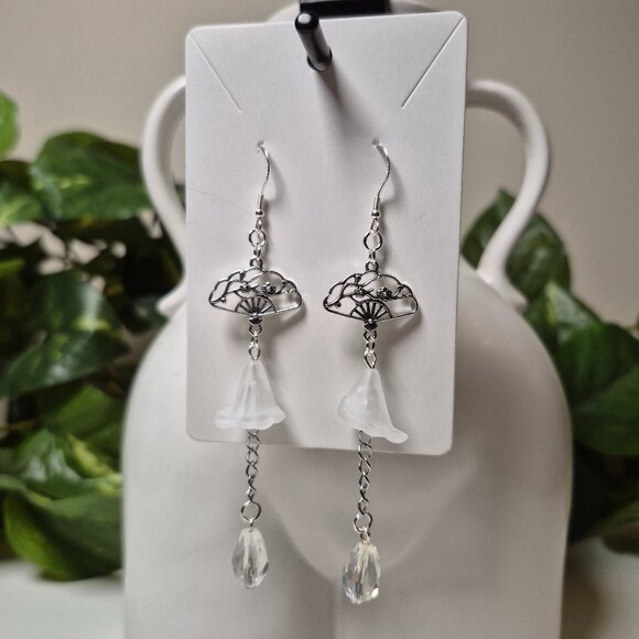 Handmade Lily of the Valley and Plum Blossom Charm Dangle Earrings - Picture 3 of 6